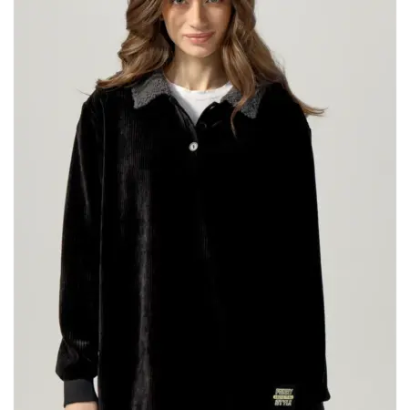 Свитшот поло оверсайз с меховым воротником. ООО ШОП ТВ