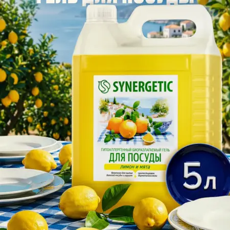 Гель для посуды, Лимон и мята, 5 л. Synergetic - официальный производитель экосредств