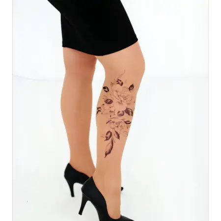 Колготки с рисунком эффектом тату Цветок. Art Lab