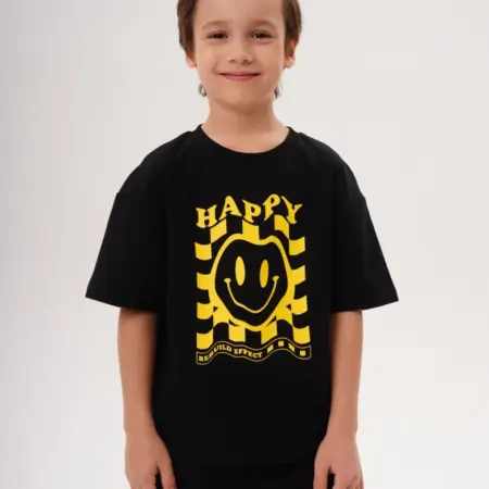 Футболка для мальчика оверсайз черная с принтом. KARI