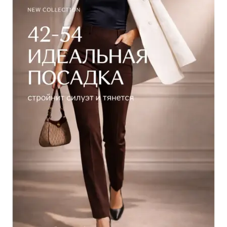 Брюки классические с высокой посадкой на резинке. WOOD VIOLET