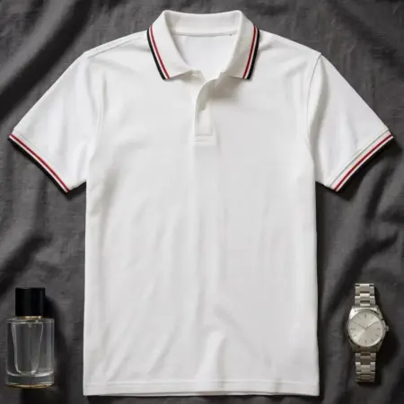 Футболка поло белая с коротким рукавом. OUTFIT4MAN