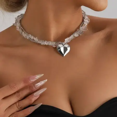 Ожерелье сердце двойное сталь тренд 2025. Бренд украшений SL/СЛ