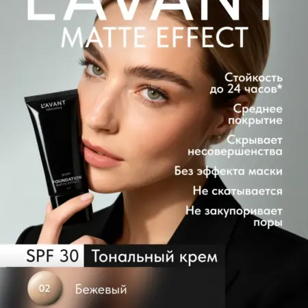 Тональный крем для лица стойкий с spf 30, тон 2. Beauty Lab