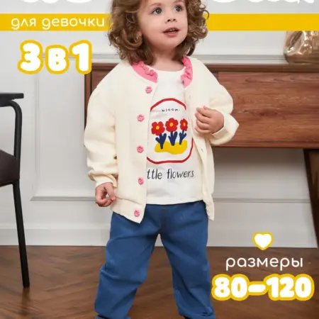 Костюм для детей 3 в 1 куртка лонгслив и штаны 1–7 лет. Nuvollina