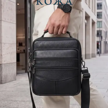 Сумка через плечо кожаная черная. ACACIA