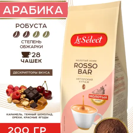 Кофе молотый Rosso Bar, 200 г, арабика робуста. DeMarco. DEVELOP WITH US