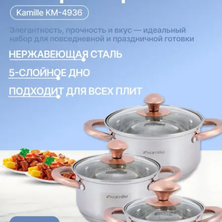 Набор кастрюль с крышками 3 шт из нержавеющей стали. Original Store