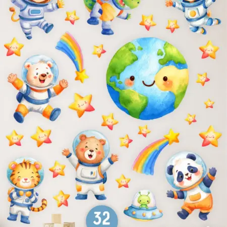 Детские наклейки на стену с космонавтами животными. NAKLEIKA ME