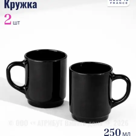 Кружка для чая Empilable, чёрная 250 мл набор 2 шт. АРКА
