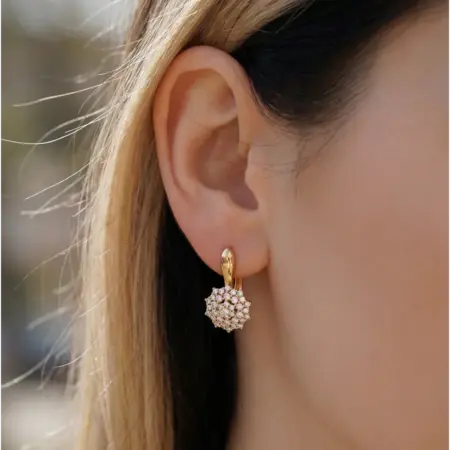 Позолоченные цветочные серьги с цирконом. KAILIDE