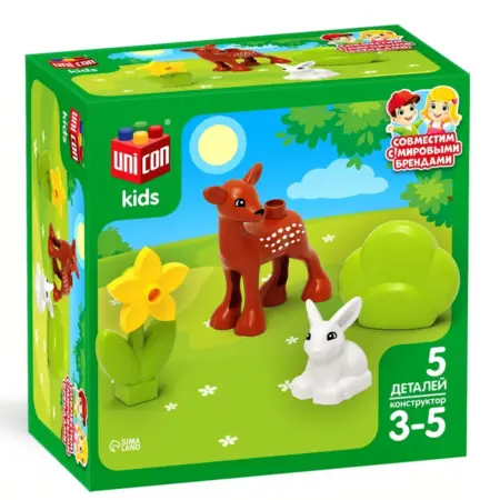 Блочный конструктор "Оленёнок и зайка" для малышей, 5 дет. KoroBoom Shop