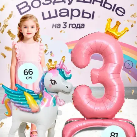 Шар Единорог фотозона на день рождения девочке 3 года. ПатиЭврибади
