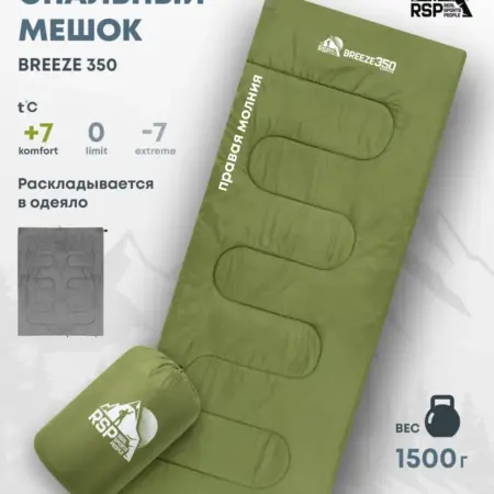 Спальный мешок-одеяло BREEZE 350 (190*75 см, молния справа). СЕВЕРНОЕ СИЯНИЕ