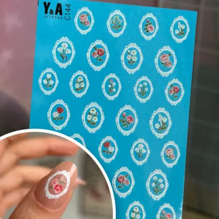 Слайдеры для ногтей Цветы в рамке. Y&A brand