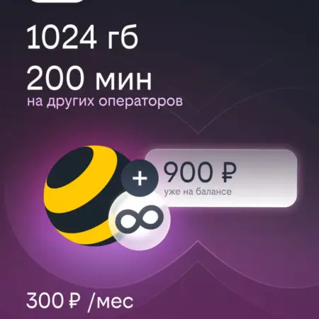 Сим-карта с подпиской bee HIT 1ТБ 300 руб. мес. билайн - официальный магазин