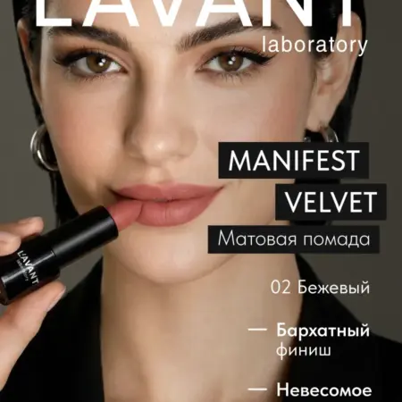 Матовая помада для губ бежевая Manifest Velvet. Beauty Lab