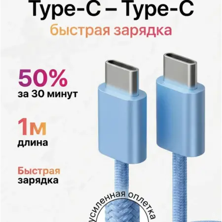 Синий плетеный кабель для iPhone и Android. GQbox