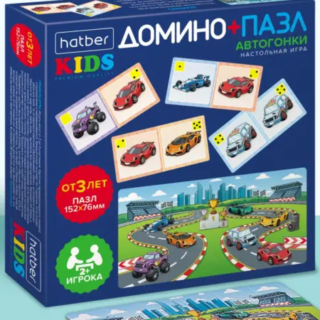 Настольная игра Домино 28 карточек + пазл 18 элементов. Официальный магазин Хатбер-М