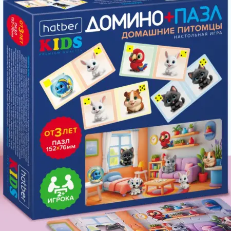 Настольная игра Домино для детей 28 карточек + пазл. Официальный магазин Хатбер-М
