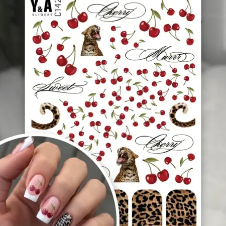 Слайдеры для ногтей Вишни леопард. Y&A brand