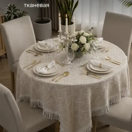 Скатерть тканевая на стол с бахромой 130х180см. Интернет Революция