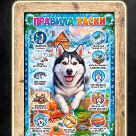 Картина Правила Хаски, постер в рамке, А4. BoberBox