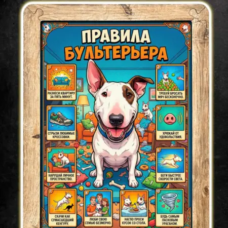 Картина Правила Бультерьера, постер в рамке, А4. BoberBox