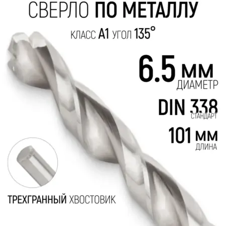 FIT Сверло по металлу 6,5 х 101 мм, hss Р6М5. FIT ИНСТРУМЕНТЫ