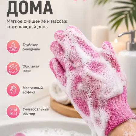 Мочалка перчатка для мытья и массажа. ДомМаркет