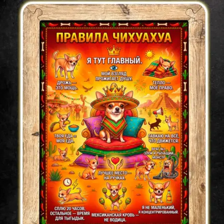Картина Правила Чихуахуа, постер в рамке, А4. BoberBox