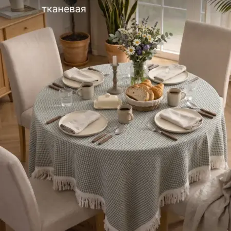 Скатерть тканевая на стол с бахромой 130х180см. Интернет Революция