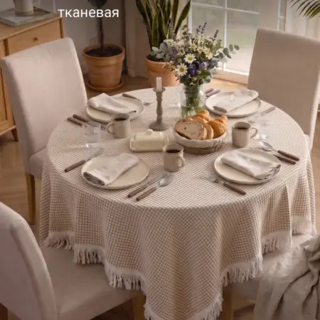 Скатерть тканевая на стол с бахромой 130х180см. Интернет Революция