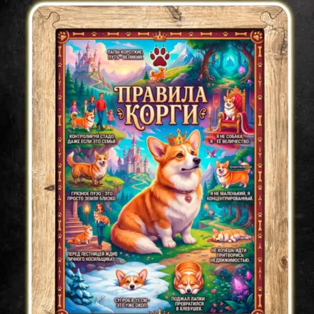 Картина Правила Корги с хвостом, постер в рамке, А4. BoberBox