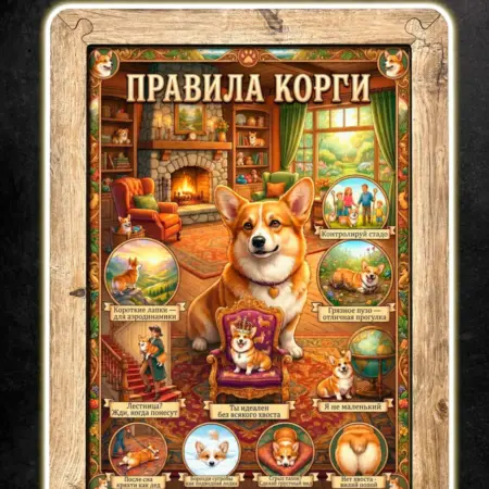 Картина Правила Корги без хвоста, постер в рамке, А4. BoberBox