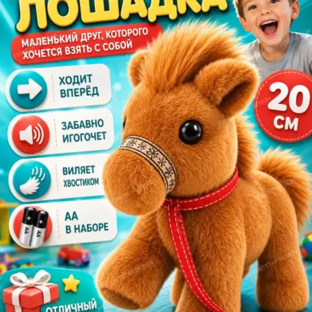 Интерактивная игрушка лошадка на поводке для ребенка. FAVORITE DESIGN