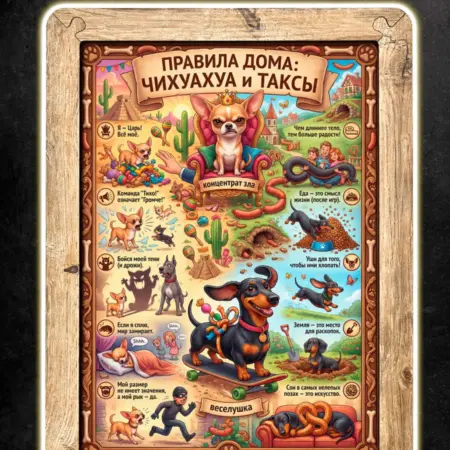 Картина Правила Чихуахуа и Таксы, постер в рамке, А4. BoberBox