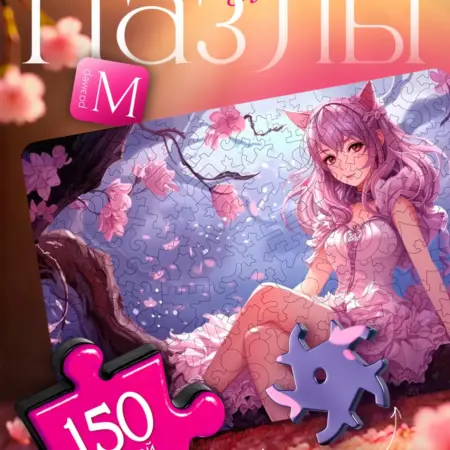Деревянный пазл для детей Аниме Кошка Сакура. KARI