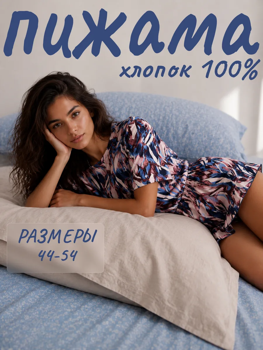 Пижама с шортами летняя хлопок. Сити Текс