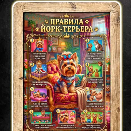 Картина Правила Йорк-терьера, постер в рамке, А4. BoberBox