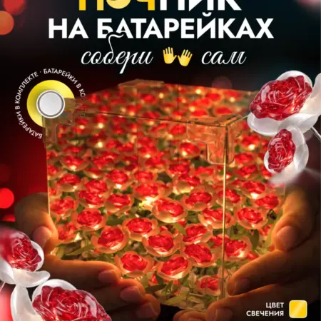 Ночник конструктор на батарейках Зеркальный куб Красные розы. PATTARA
