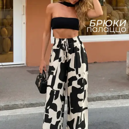 Летние брюки палаццо на резинке. VELOU