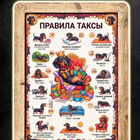 Картина Правила Таксы, постер в рамке, А4. BoberBox