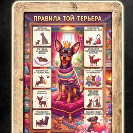 Картина Правила Той-терьера, постер в рамке, А4. BoberBox