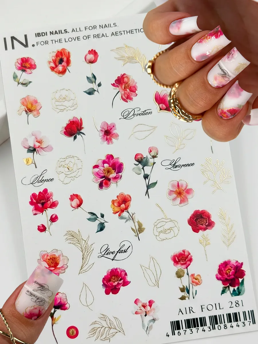 Слайдеры наклейки для ногтей летние цветы. NAILS MARKET