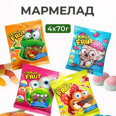 Мармелад жевательный ассорти 4 пачки по 70 грамм. Официальный магазин Дари радость ООО